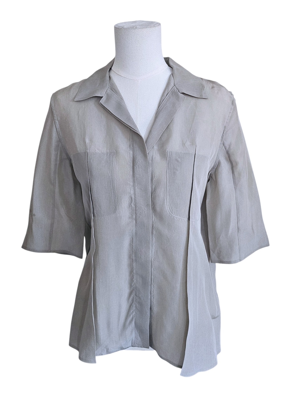 Calvin Klein Collection Light Gray Button-Down Blouse